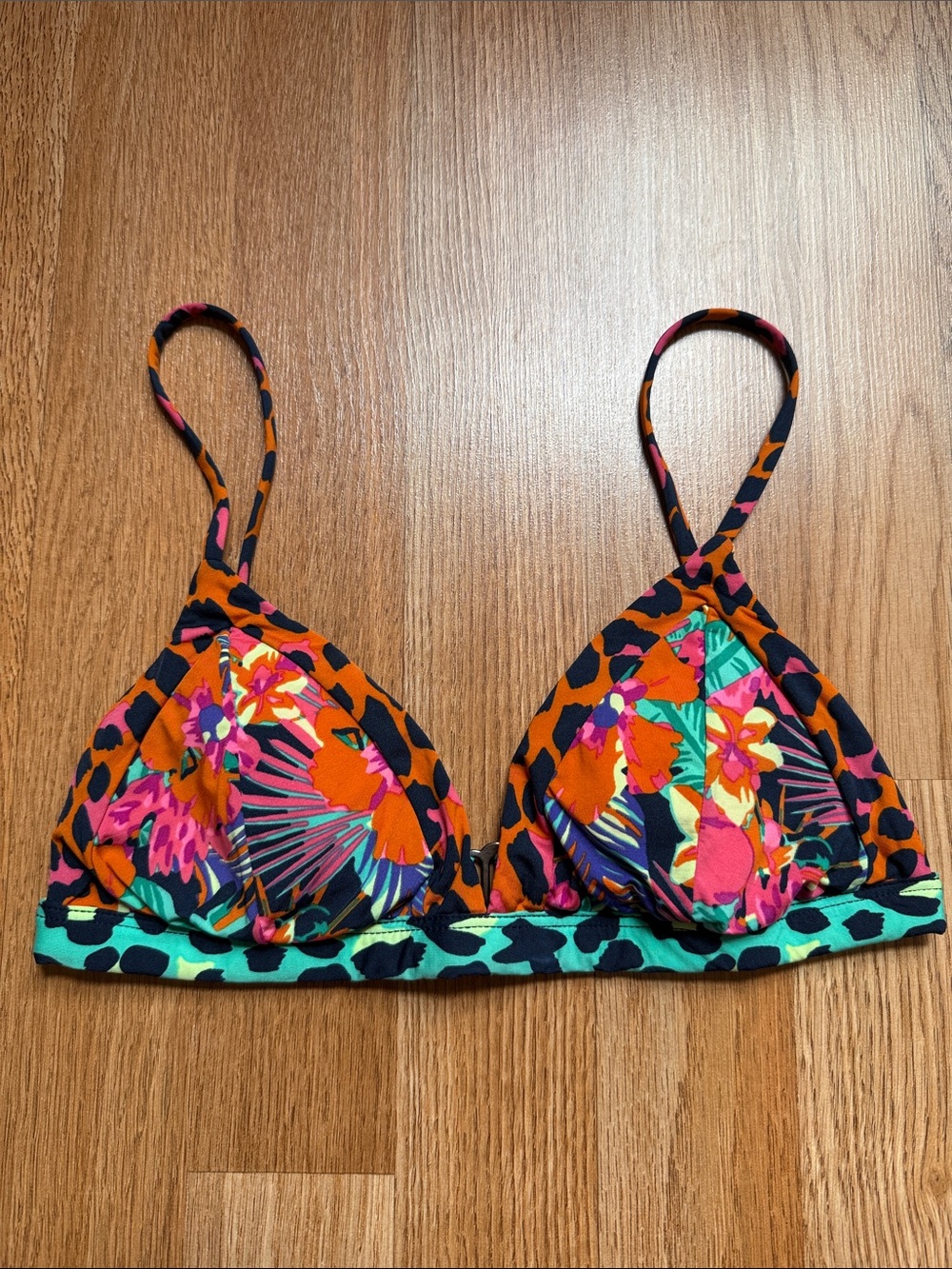 Maaji Floral Multicolor & Leopard Triangle Bikini Top